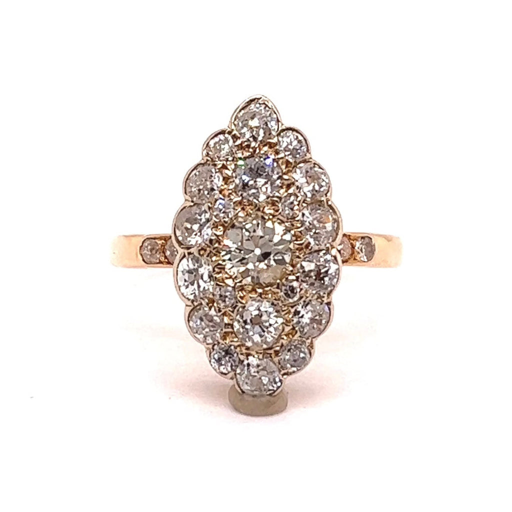 Mid Century French 0.60 Carat Diamond 18 Karat Gold Navette Ring
