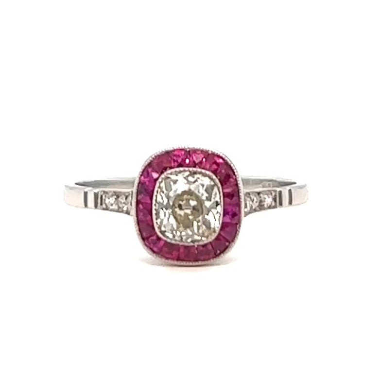 Art Deco Inspired Diamond Ruby Platinum Engagement Ring