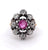 Antique French Pink Sapphire Diamond 18k Yellow Gold Silver Cocktail Ring