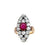 Victorian Austrian Ruby Diamond 14 Karat Rose Gold Silver Navette Dinner Ring