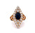 Belle Époque French GIA Cambodian No Heat Sapphire Diamond 18k Gold Navette Ring