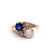 Edwardian Diamond Synthetic Sapphire 18 Karat Yellow Gold Toi et Moi Ring