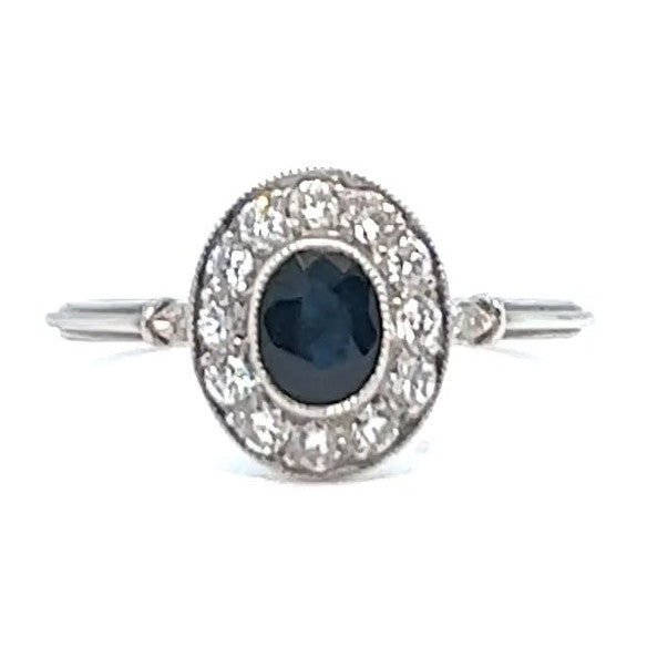 Art Deco Inspired Sapphire Diamond Platinum Ring