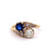 Edwardian Diamond Synthetic Sapphire 18 Karat Yellow Gold Toi et Moi Ring