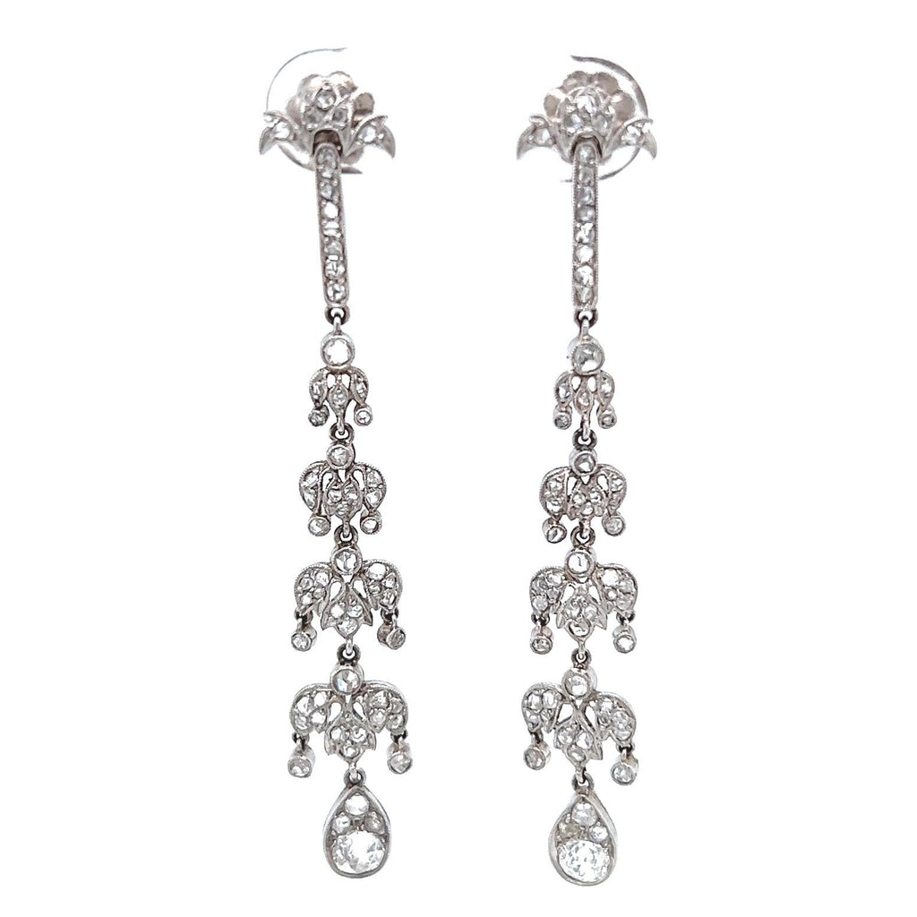 Art Deco Inspired 0.60 Carat Old Mine Cut Diamond Platinum Chandelier Dangle Earrings