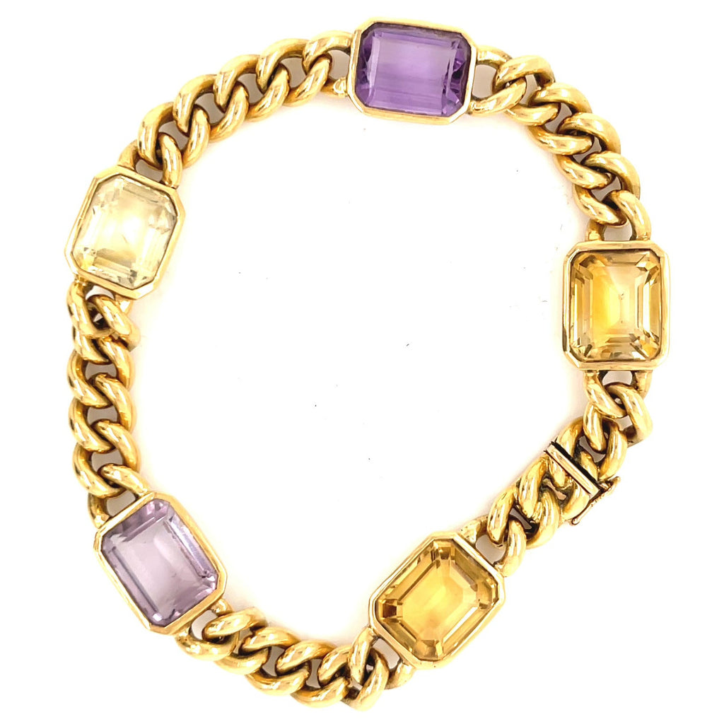 Vintage French Amethyst & Citrine 18 Karat Gold Bracelet