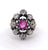 Antique French Pink Sapphire Diamond 18k Yellow Gold Silver Cocktail Ring