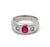 Austrian Art Deco Ruby Diamond 14 Karat White Gold Three Stone Bezel Set Ring