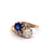 Edwardian Diamond Synthetic Sapphire 18 Karat Yellow Gold Toi et Moi Ring