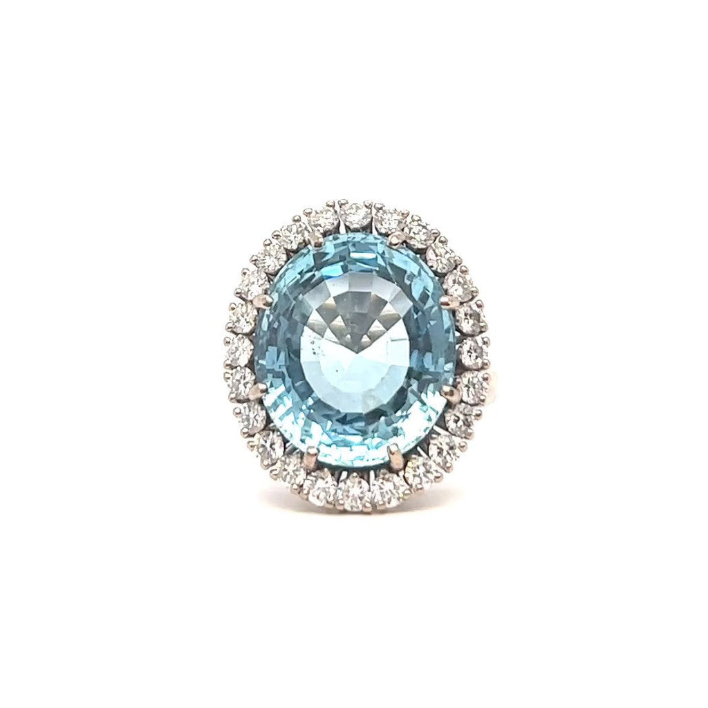 Mid Century 12.70 Carats Aquamarine Diamond 18 Karat White Gold Cocktail Ring