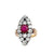 Victorian Austrian Ruby Diamond 14 Karat Rose Gold Silver Navette Dinner Ring