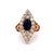 Belle Époque French GIA Cambodian No Heat Sapphire Diamond 18k Gold Navette Ring