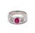 Austrian Art Deco Ruby Diamond 14 Karat White Gold Three Stone Bezel Set Ring
