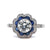Art Deco Inspired 0.78 Carat Diamond Sapphire Flower Halo Platinum Ring