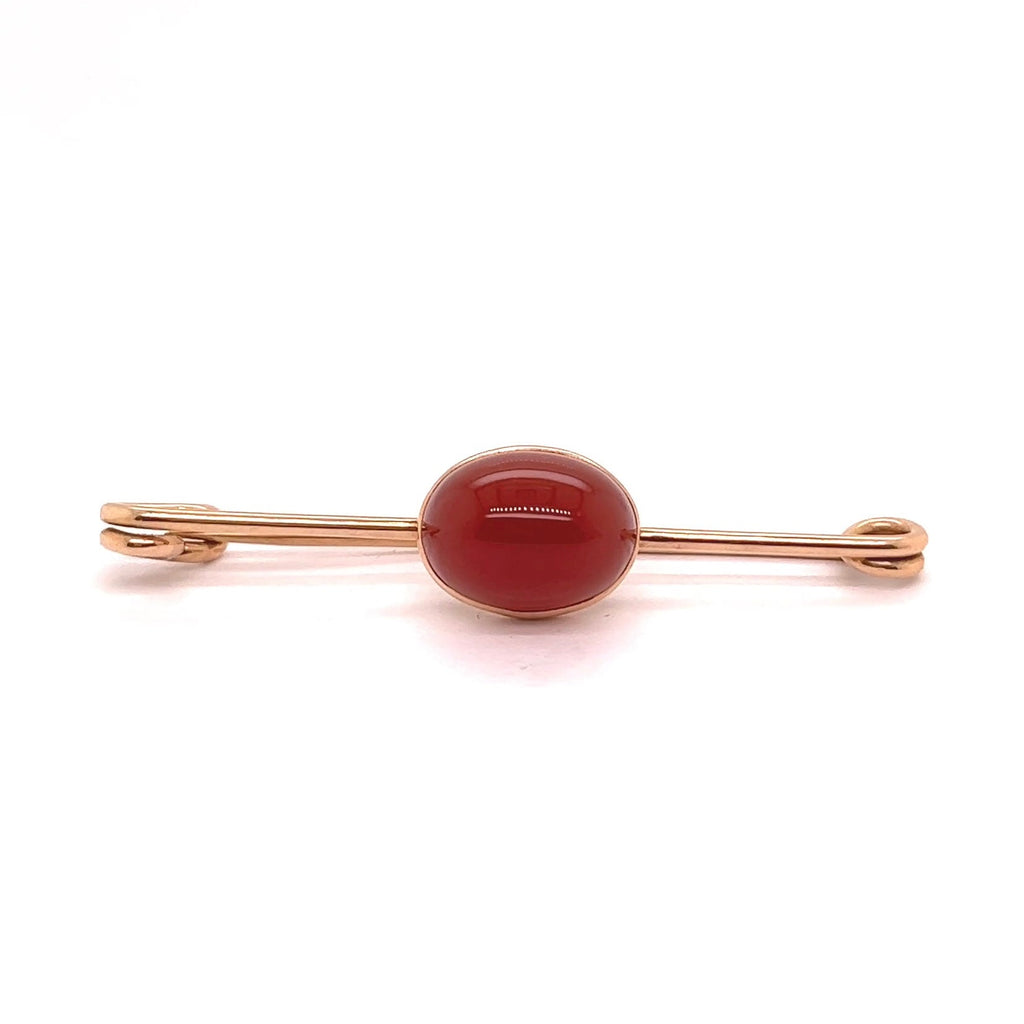 Mid Century Cabochon Cut Carnelian 14k Yellow Gold Brooch