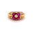 Vintage Ruby Diamond 18k Yellow Gold Flower Ring