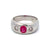 Austrian Art Deco Ruby Diamond 14 Karat White Gold Three Stone Bezel Set Ring