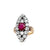Victorian Austrian Ruby Diamond 14 Karat Rose Gold Silver Navette Dinner Ring