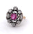Antique French Pink Sapphire Diamond 18k Yellow Gold Silver Cocktail Ring