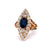 Belle Époque French GIA Cambodian No Heat Sapphire Diamond 18k Gold Navette Ring