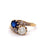 Edwardian Diamond Synthetic Sapphire 18 Karat Yellow Gold Toi et Moi Ring