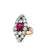 Victorian Austrian Ruby Diamond 14 Karat Rose Gold Silver Navette Dinner Ring
