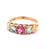 Vintage English Pink Tourmaline Diamond 18 Karat Yellow Gold Three Stone Ring