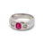 Austrian Art Deco Ruby Diamond 14 Karat White Gold Three Stone Bezel Set Ring