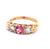 Vintage English Pink Tourmaline Diamond 18 Karat Yellow Gold Three Stone Ring