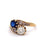 Edwardian Diamond Synthetic Sapphire 18 Karat Yellow Gold Toi et Moi Ring