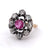 Antique French Pink Sapphire Diamond 18k Yellow Gold Silver Cocktail Ring