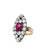 Victorian Austrian Ruby Diamond 14 Karat Rose Gold Silver Navette Dinner Ring