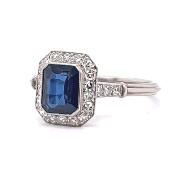 Art Deco Inspired Sapphire Diamond Platinum Ring