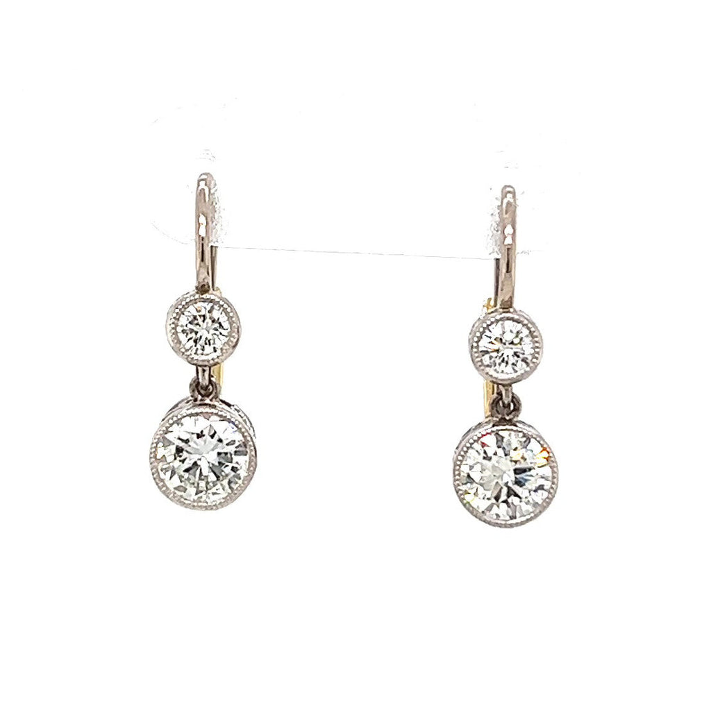 Antique Inspired Diamond Platinum 18 Karat Yellow Gold Drop Earrings