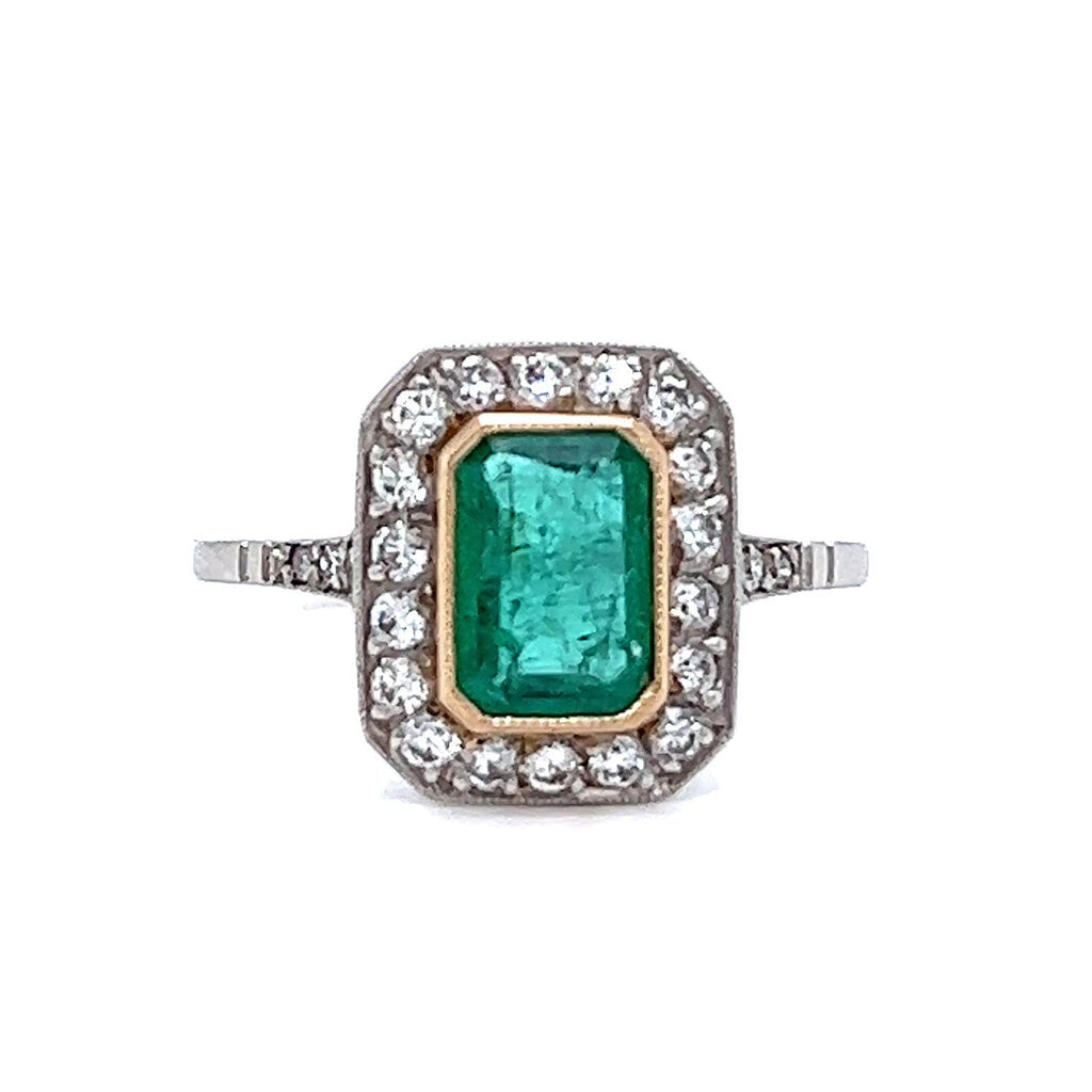 Art Deco Inspired 0.77 Carat Emerald Diamond Platinum Ring