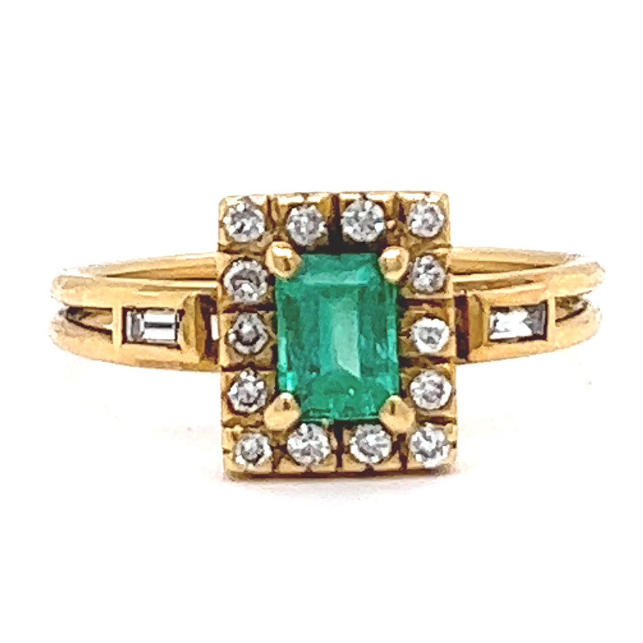 Vintage 0.50 Carat Emerald Diamond Yellow Gold Ring