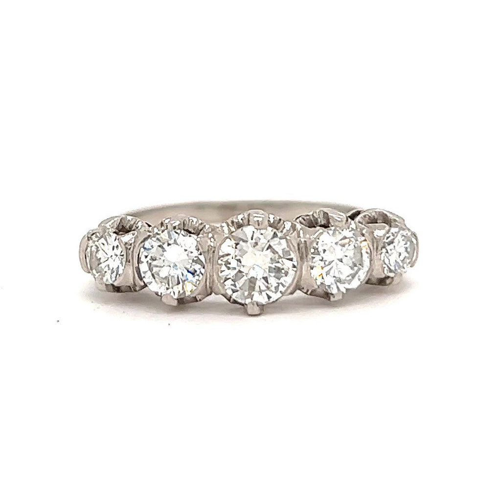 Mid Century 1.70 Carat Diamond Platinum Five Stone Ring