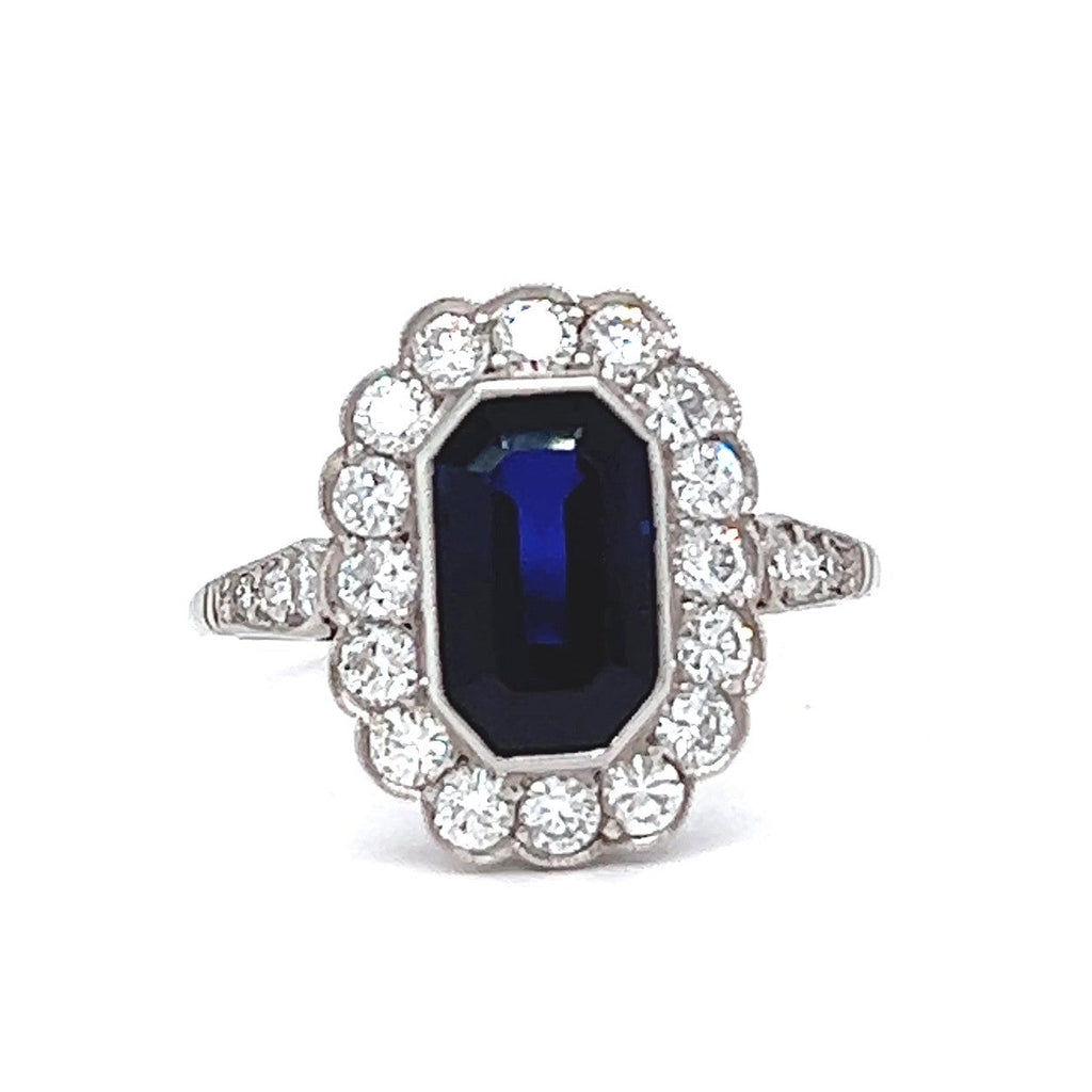 Antique Inspired 2.43 Carats Sapphire Diamond Platinum Cluster Ring