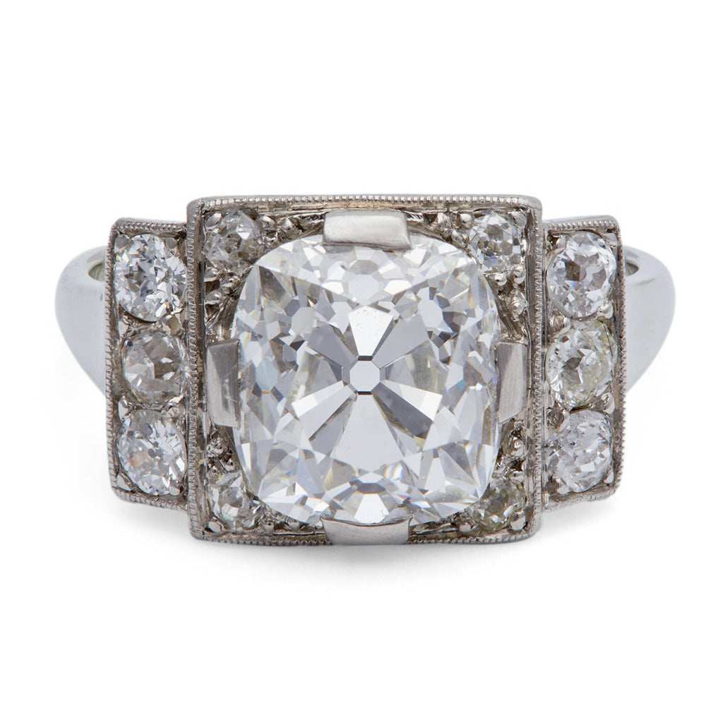 Art Deco GIA 3.56 Carats Old Mine Cut Diamond 18k White Gold Ring