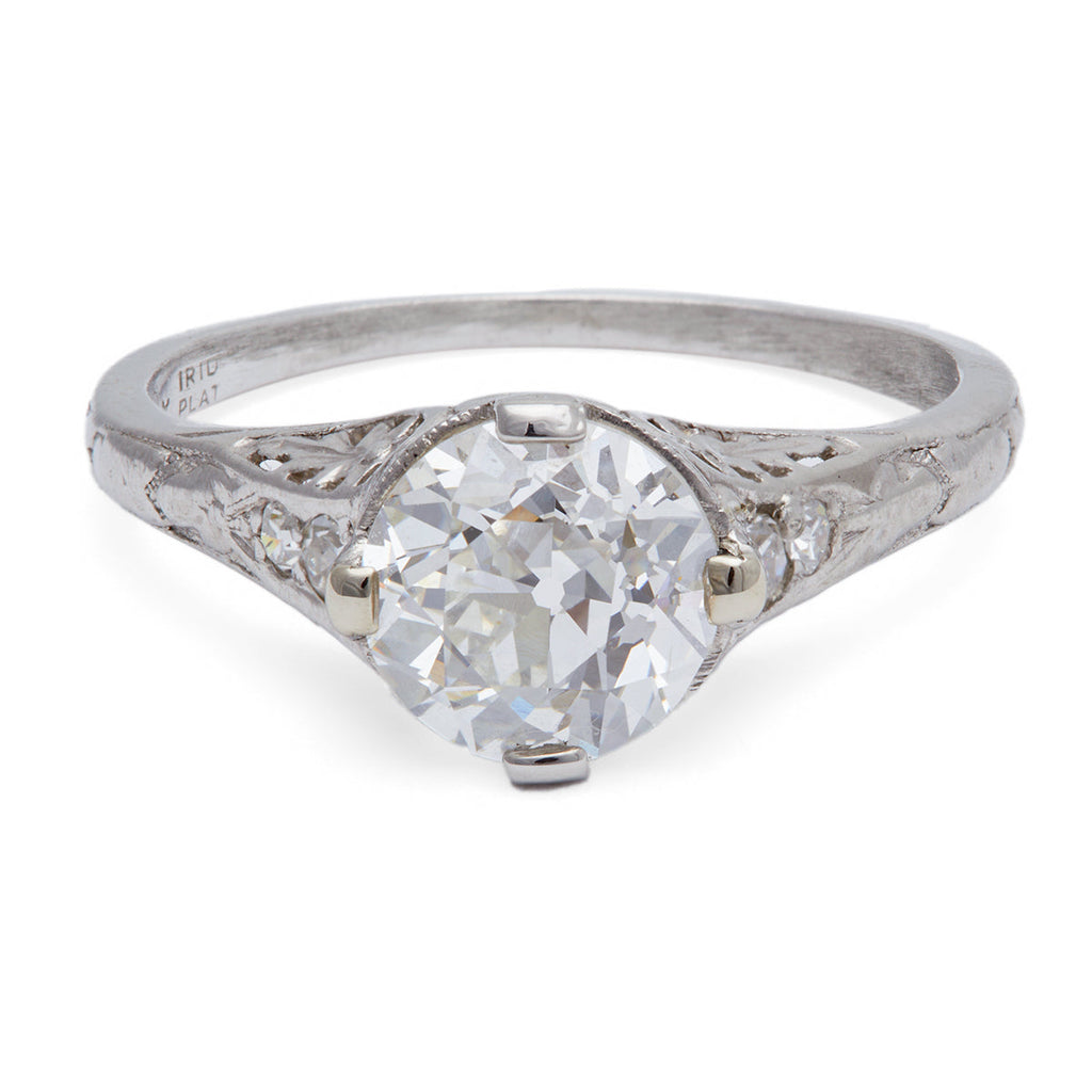 Edwardian GIA 1.52 Carats Old European Cut Diamond Platinum Filigree Ring