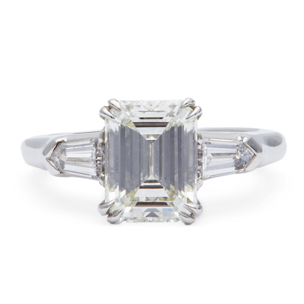 Mid Century GIA 2.07 Carats Emerald Cut Diamond Platinum Ring