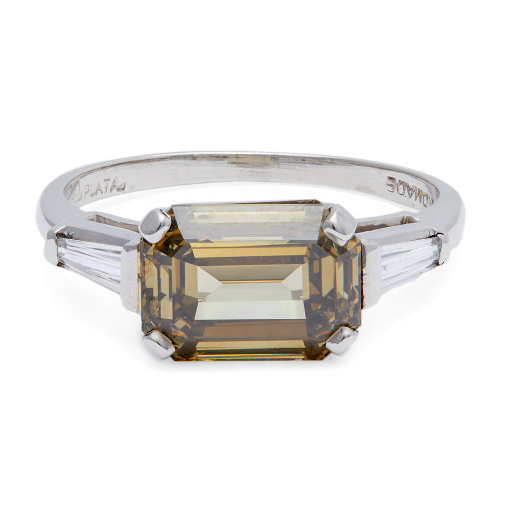 Mid Century GIA 4.10 Carats Fancy Color Diamond Platinum Ring