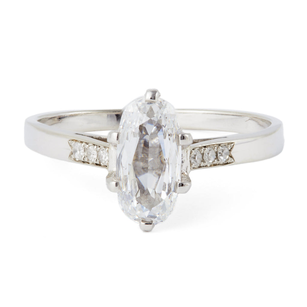 Mid Century French GIA 1.06 Carats Oval Cut Diamond Platinum Ring
