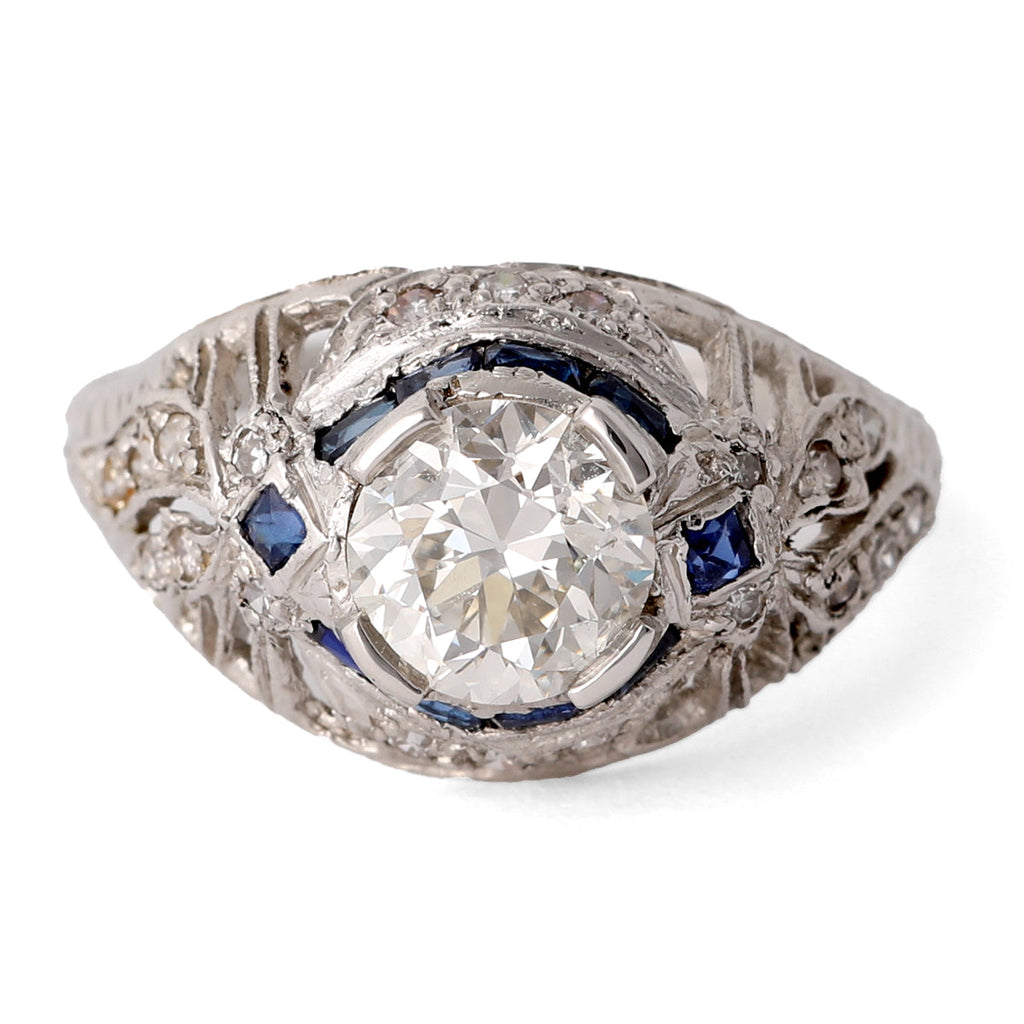 Edwardian GIA 1.19 Carats Round Brilliant Cut Diamond Platinum Ring