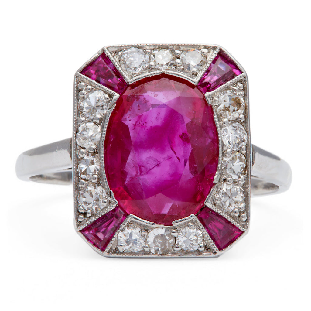 Art Deco Burma No Heat Ruby Diamond Platinum Dinner Ring