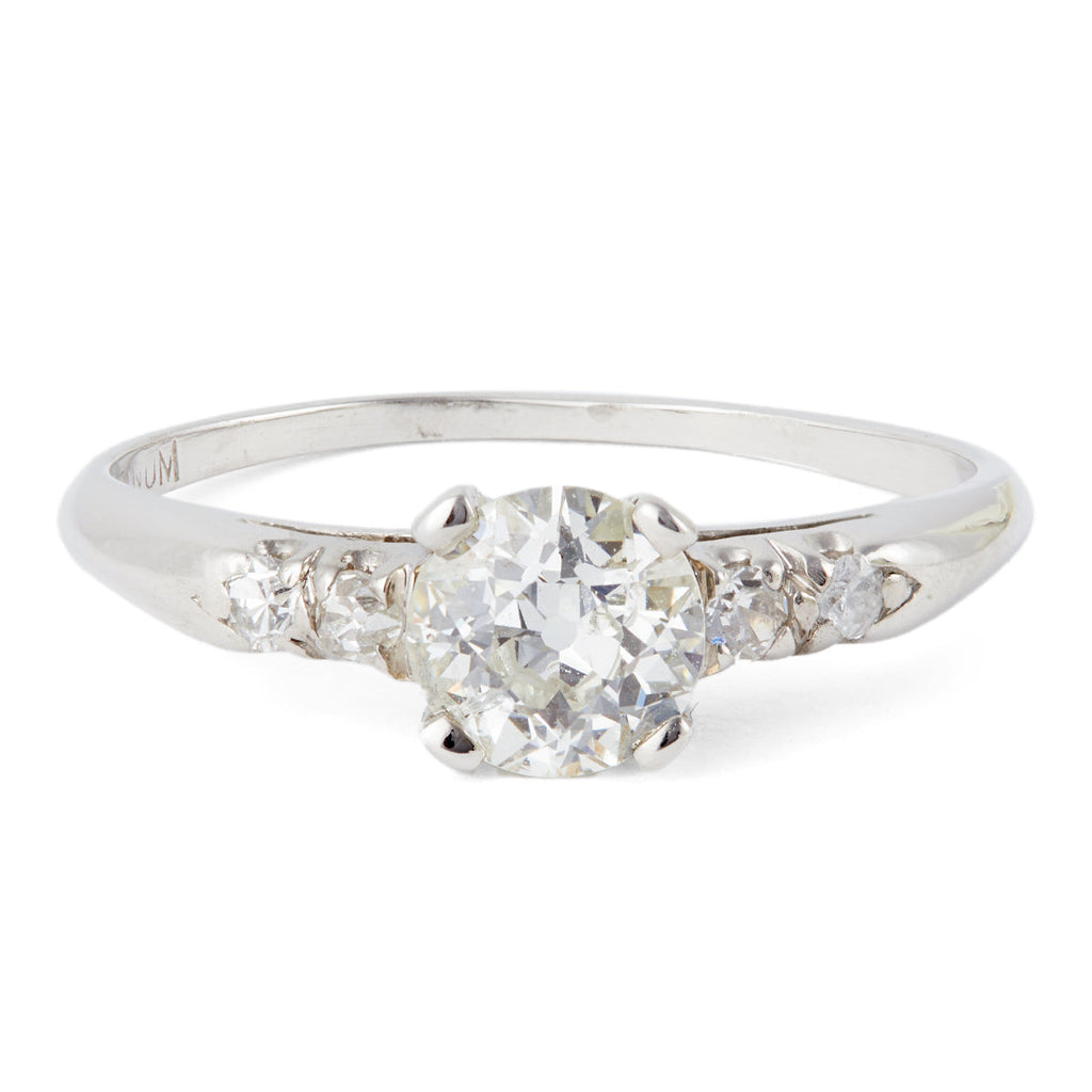 Mid Century GIA 0.66 Carats Old European Cut Diamond Platinum Ring