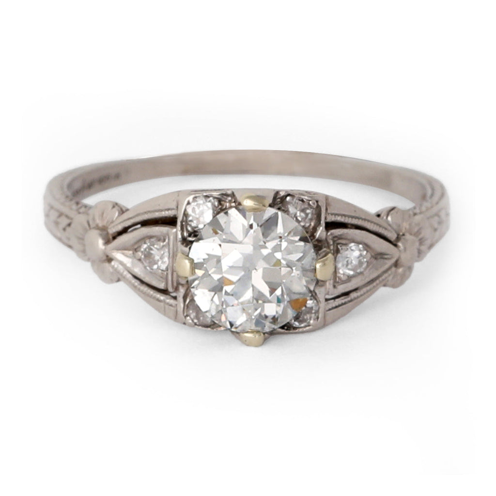 Art Deco GIA 0.92 Carats Old European Cut Diamond Platinum Filigree Ring