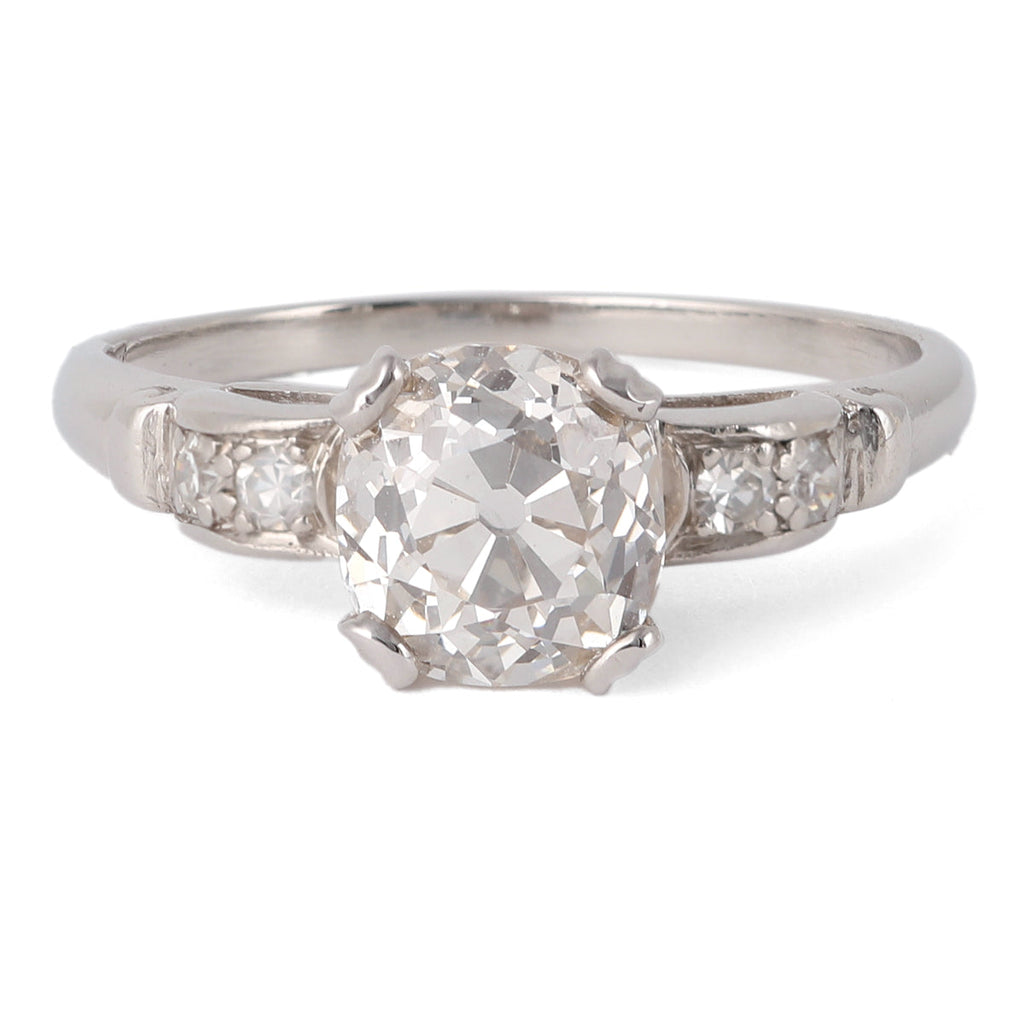 Art Deco GIA 1.79 Old Mine Cut Diamond Platinum Ring