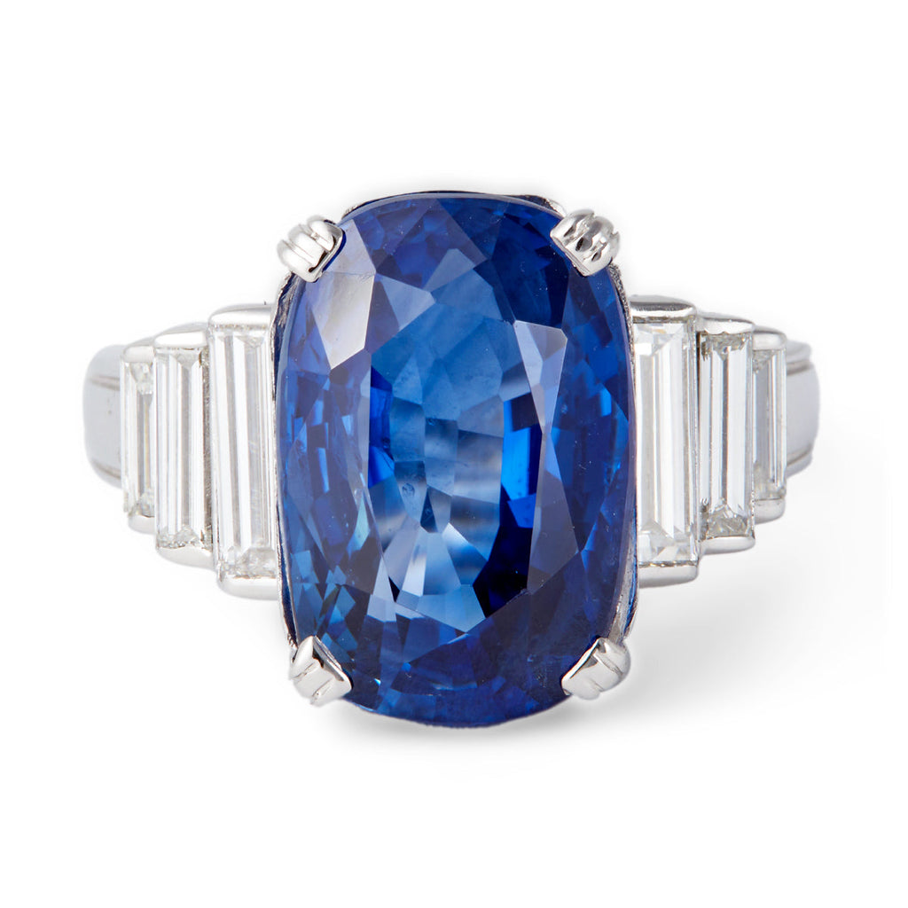 Mid Century GIA 10.22 Carat Ceylon Sapphire Diamond 18k White Gold Cocktail Ring