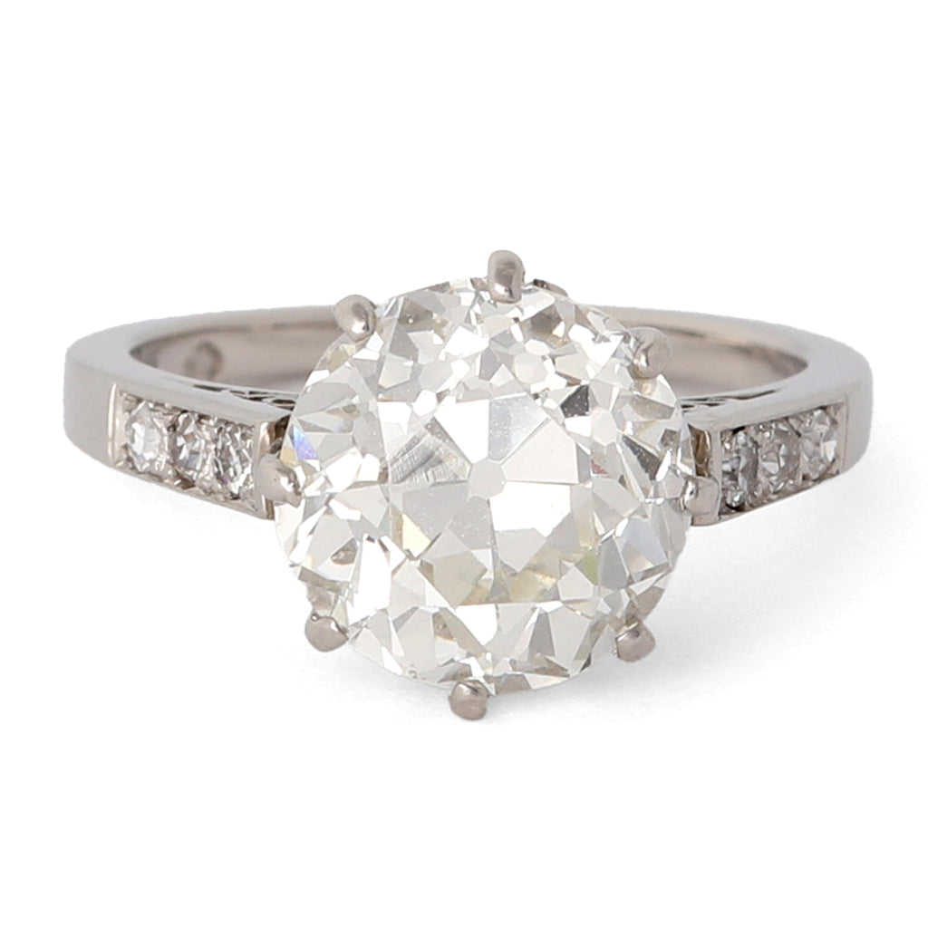 Art Deco GIA 4.28 Carats Old European Cut Diamond Platinum Ring
